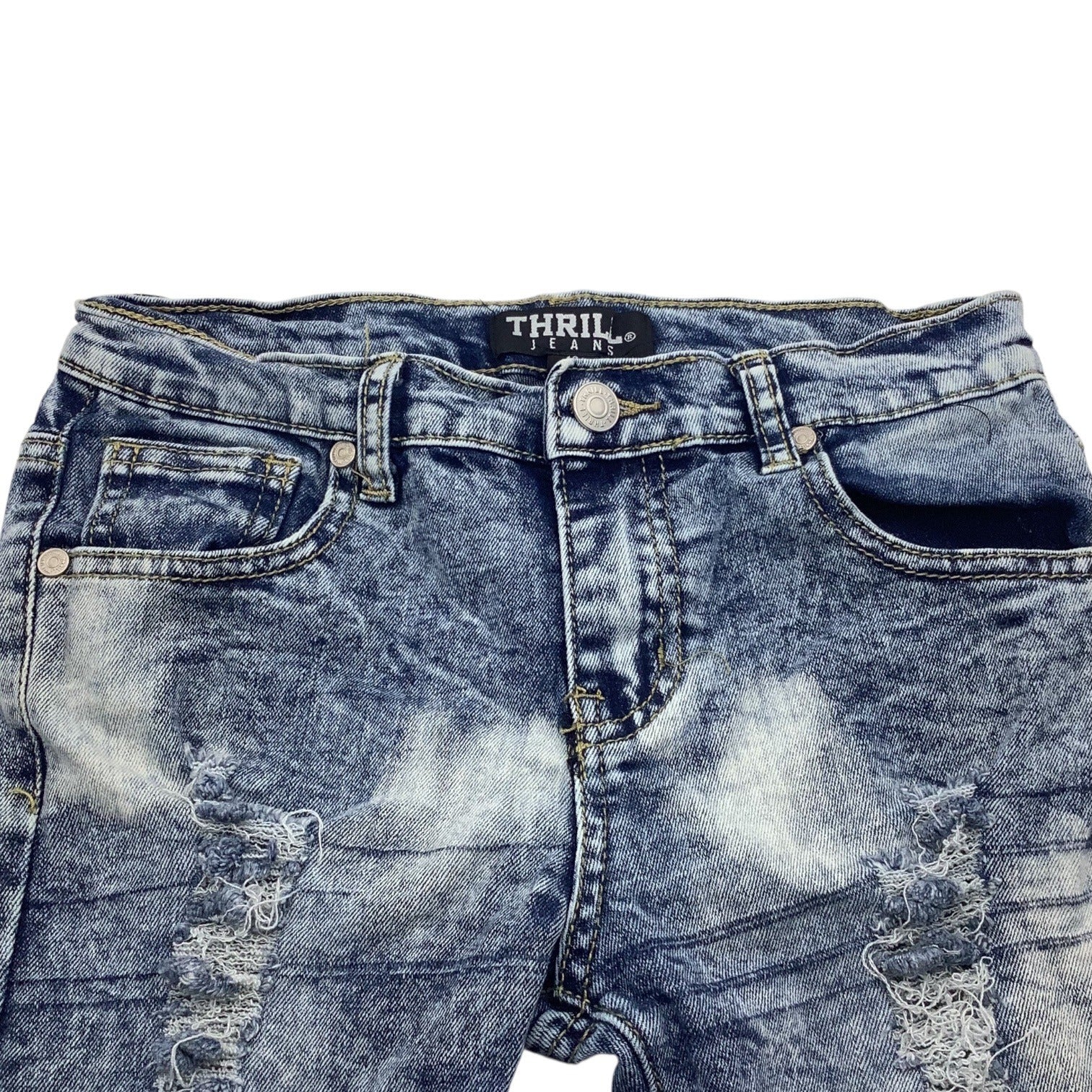 Thrill Jeans Girls Distressed Ripped Denim Size 12 Blue Five Pocket Design