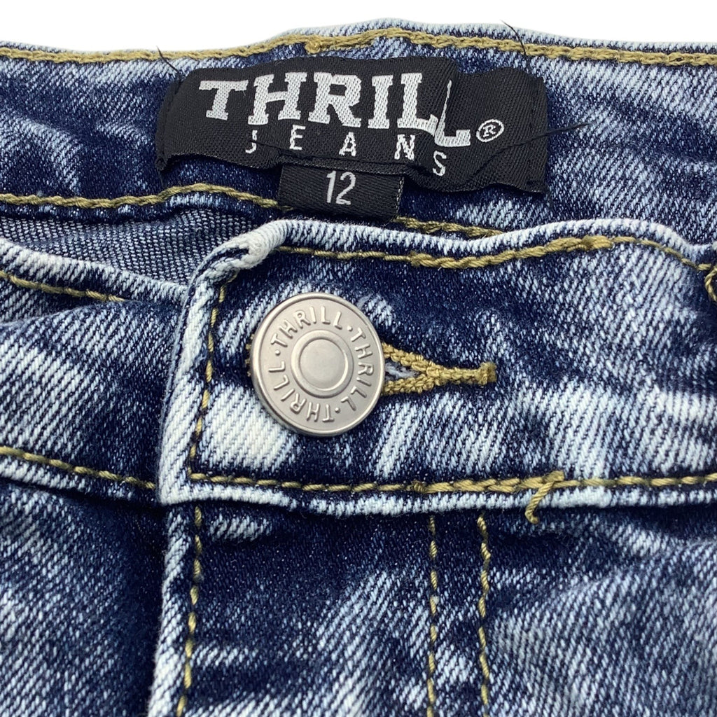 Thrill Jeans Girls Distressed Ripped Denim Size 12 Blue Five Pocket Design