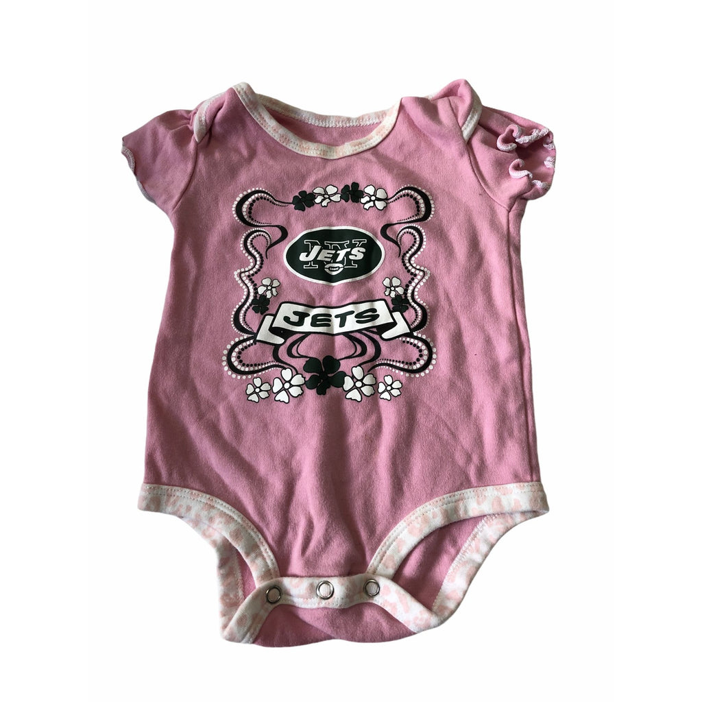 NFL Jets Baby Girls Pink Team Bodysuit Size 0-3 M Floral Design Snap Closures