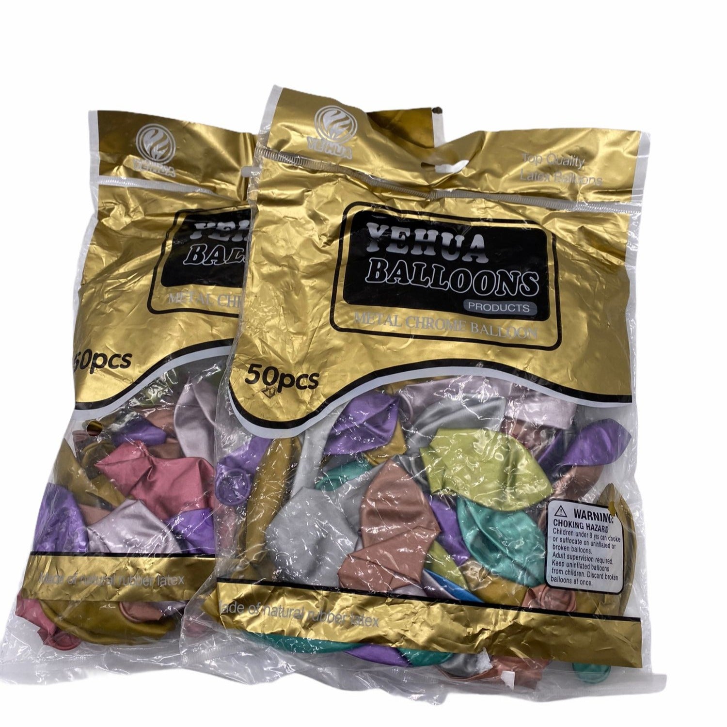 Yehua Balloons Metal Chrome 50 Pcs 2 Packs Natural Rubber Latex Durable Party