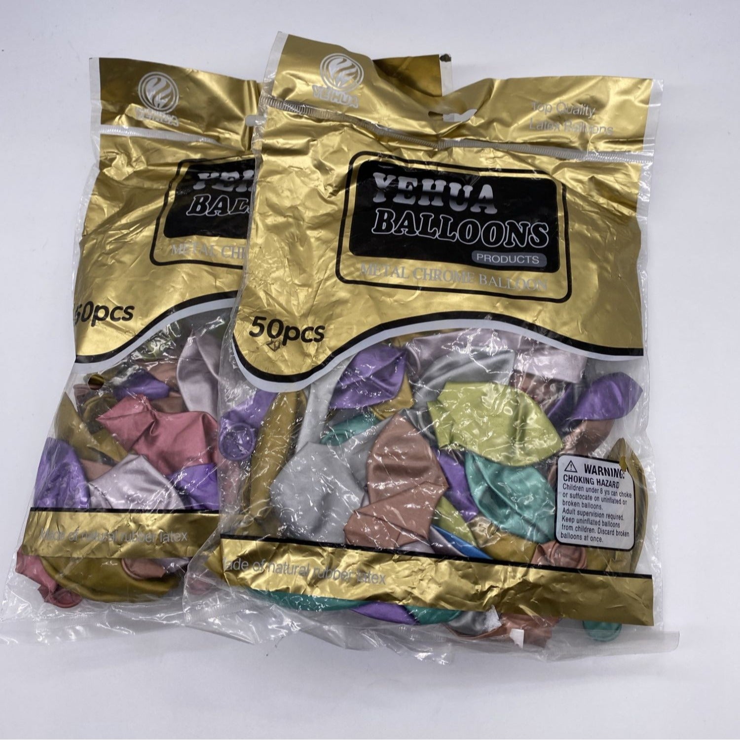 Yehua Balloons Metal Chrome 50 Pcs 2 Packs Natural Rubber Latex Durable Party