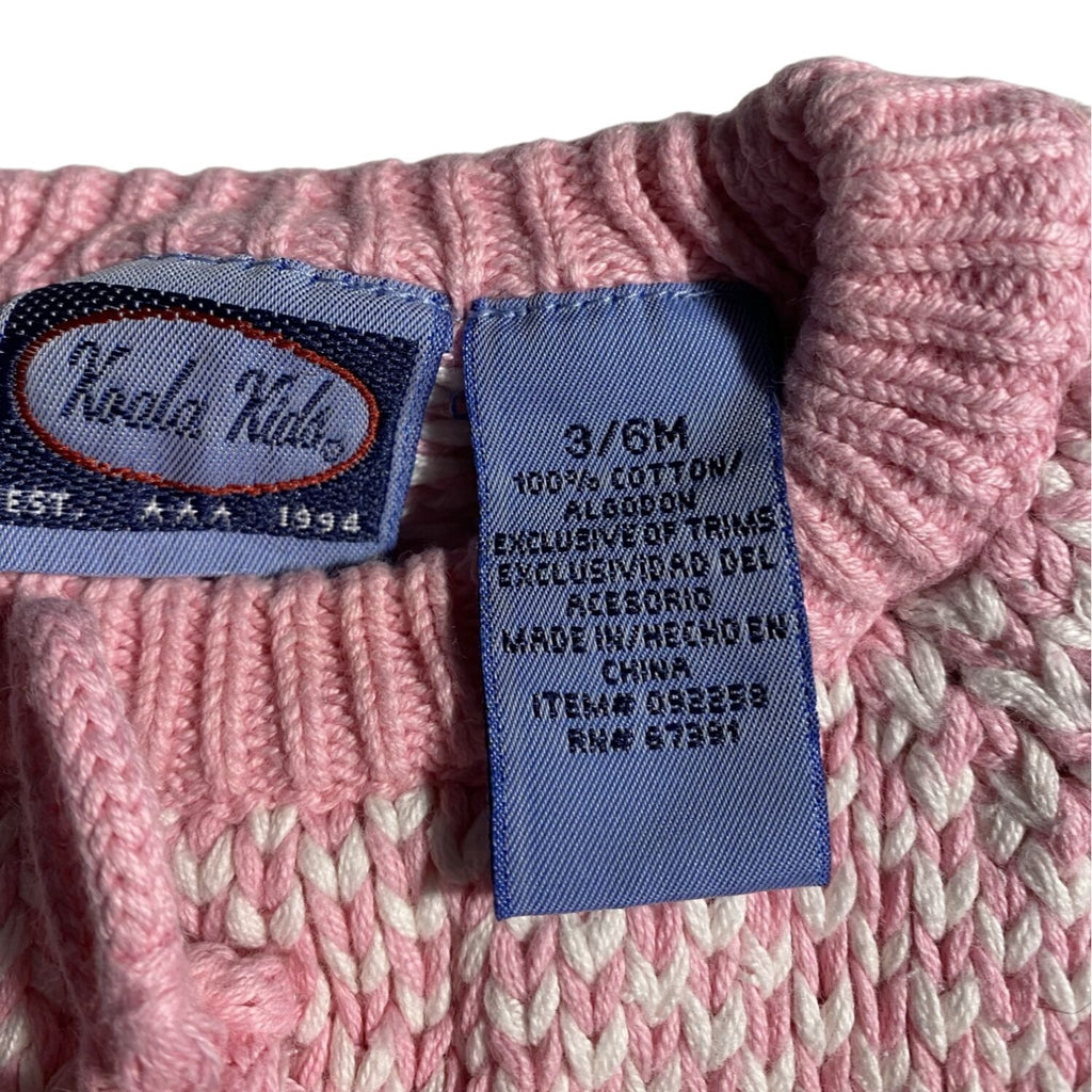 Koala Kids Baby Girl Fringe Knit Poncho Pink & White Size 3-6M 100% Cotton