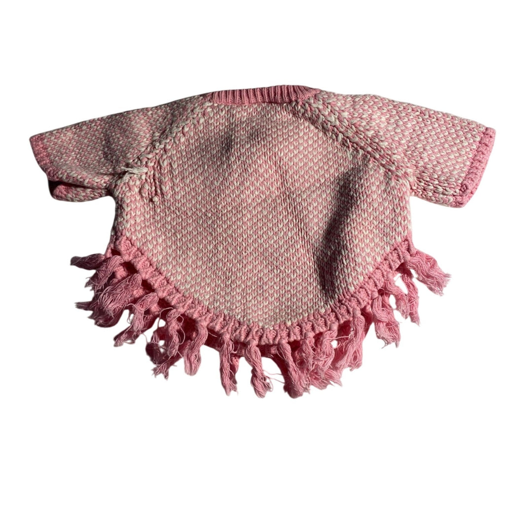 Koala Kids Baby Girl Fringe Knit Poncho Pink & White Size 3-6M 100% Cotton