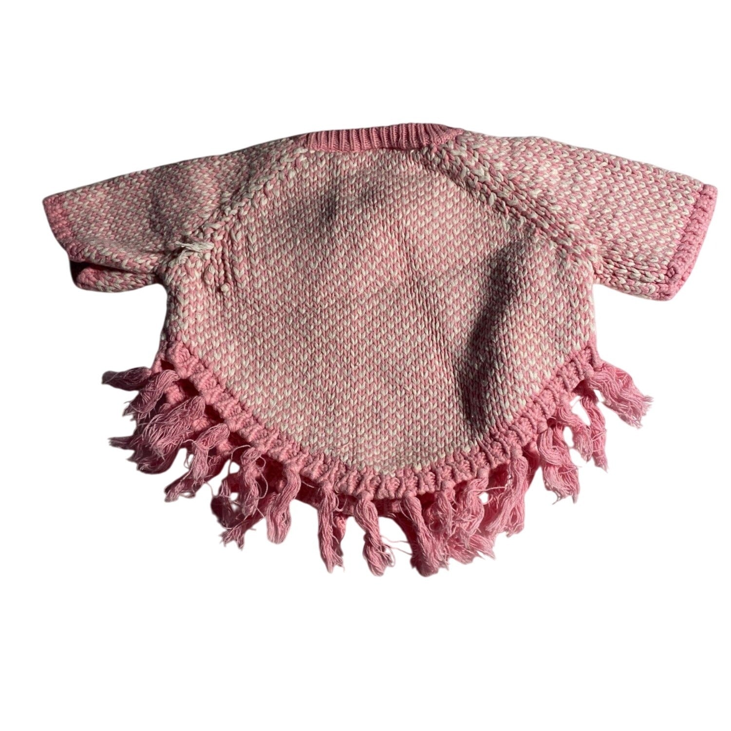 Koala Kids Baby Girl Fringe Knit Poncho Pink & White Size 3-6M 100% Cotton