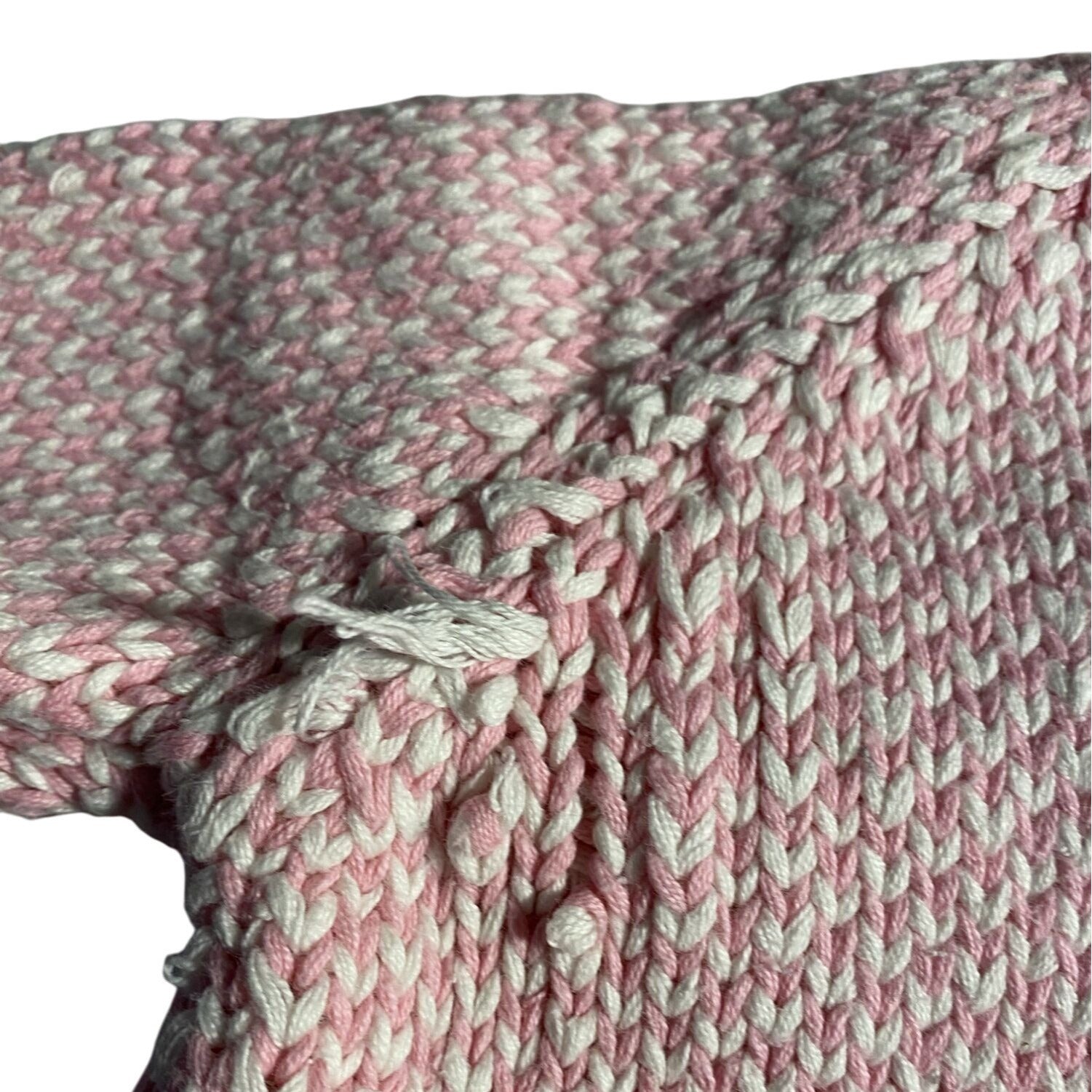 Koala Kids Baby Girl Fringe Knit Poncho Pink & White Size 3-6M 100% Cotton