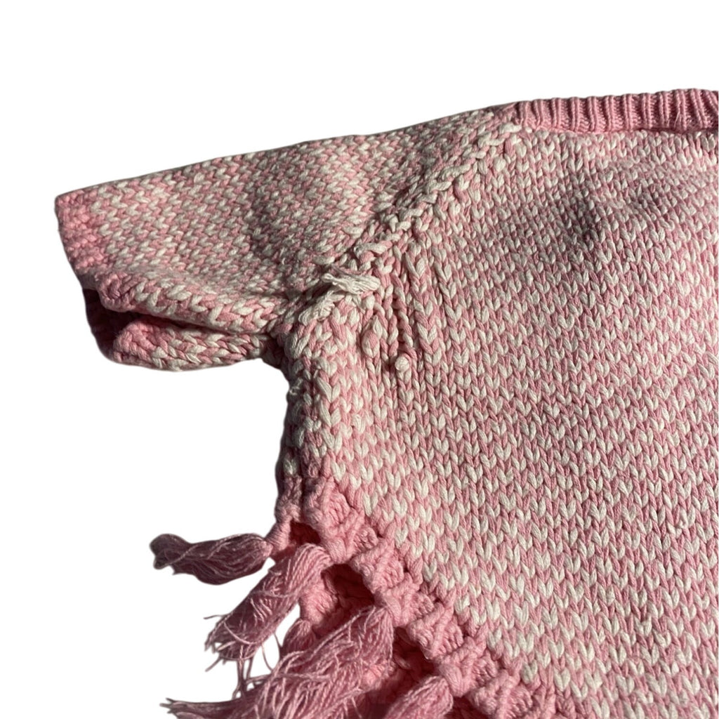 Koala Kids Baby Girl Fringe Knit Poncho Pink & White Size 3-6M 100% Cotton