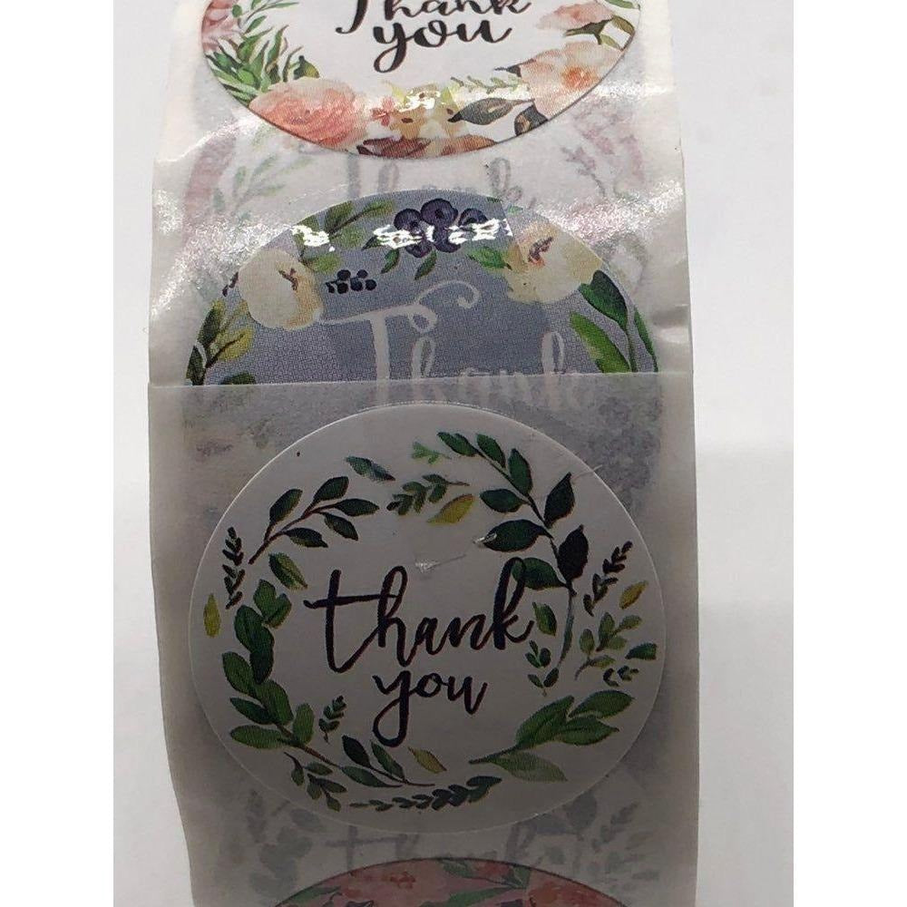 Thank You Stickers Roll 1in Label Round 500 Pcs Floral Design Variety Unisex