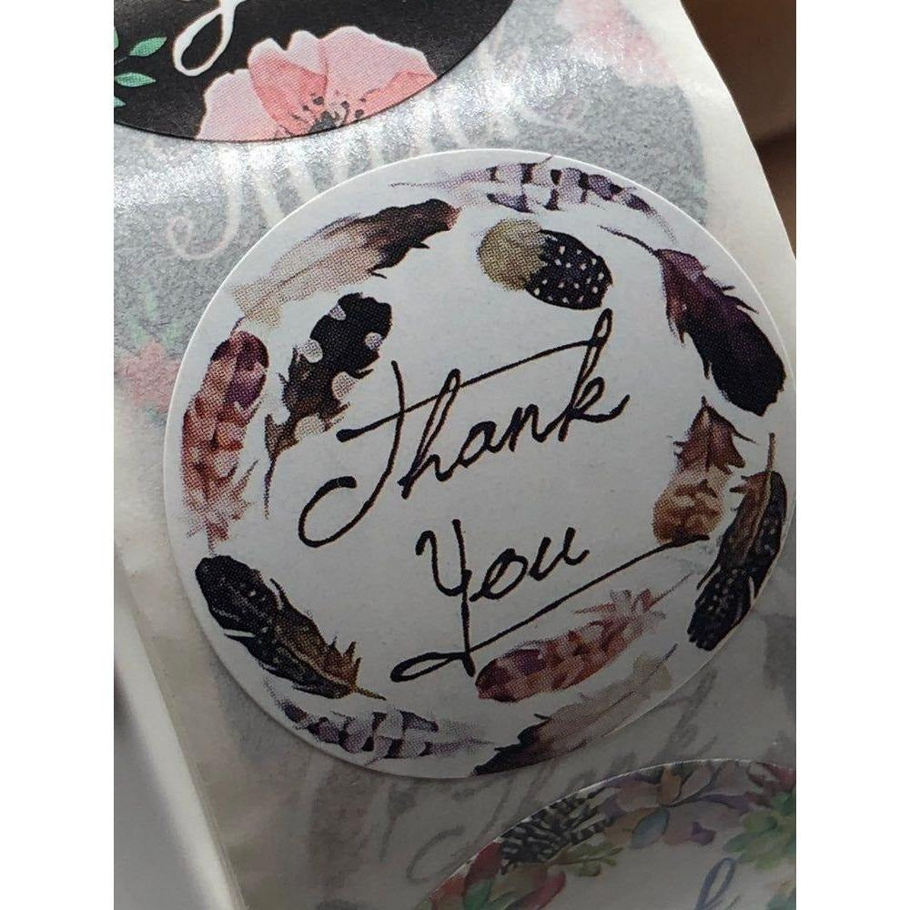Thank You Stickers Roll 1in Label Round 500 Pcs Floral Design Variety Unisex