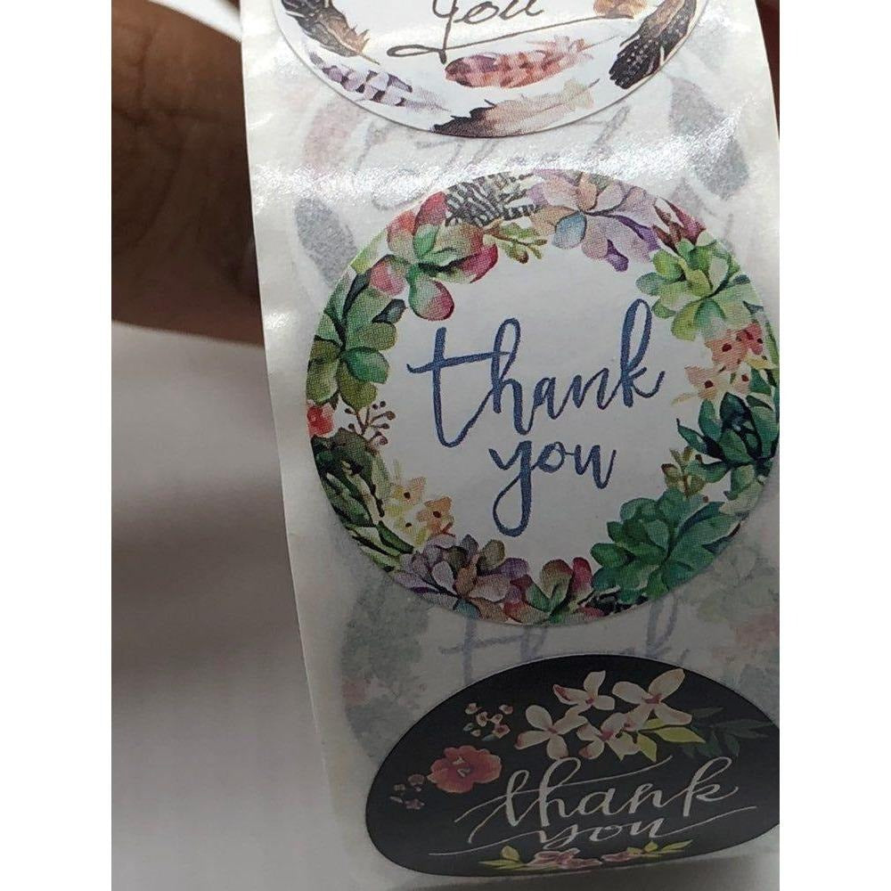 Thank You Stickers Roll 1in Label Round 500 Pcs Floral Design Variety Unisex