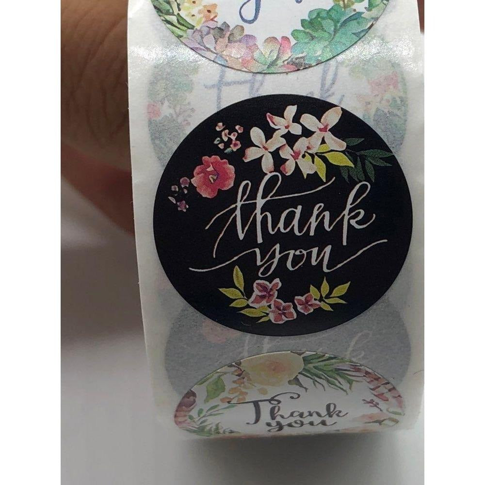 Thank You Stickers Roll 1in Label Round 500 Pcs Floral Design Variety Unisex