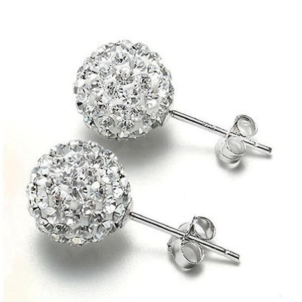 Flower Bud Ball Stud Earrings Diamond Crystal Hypoallergenic Ear Studs 8mm
