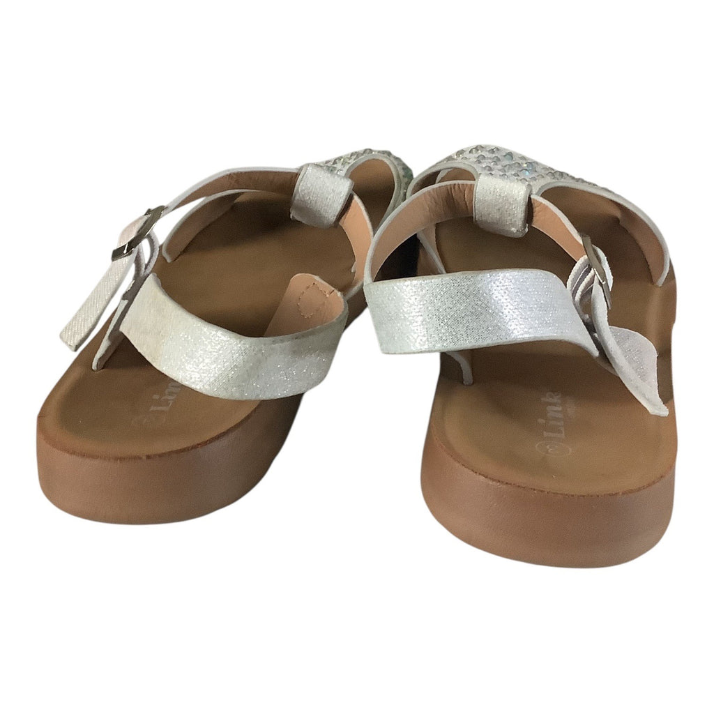 Link Comfort Girls White Rhinestone T-Strap Sandals Sz 3 Adjustable Buckle Strap