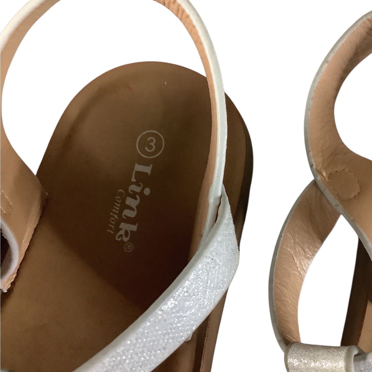 Link Comfort Girls White Rhinestone T-Strap Sandals Sz 3 Adjustable Buckle Strap