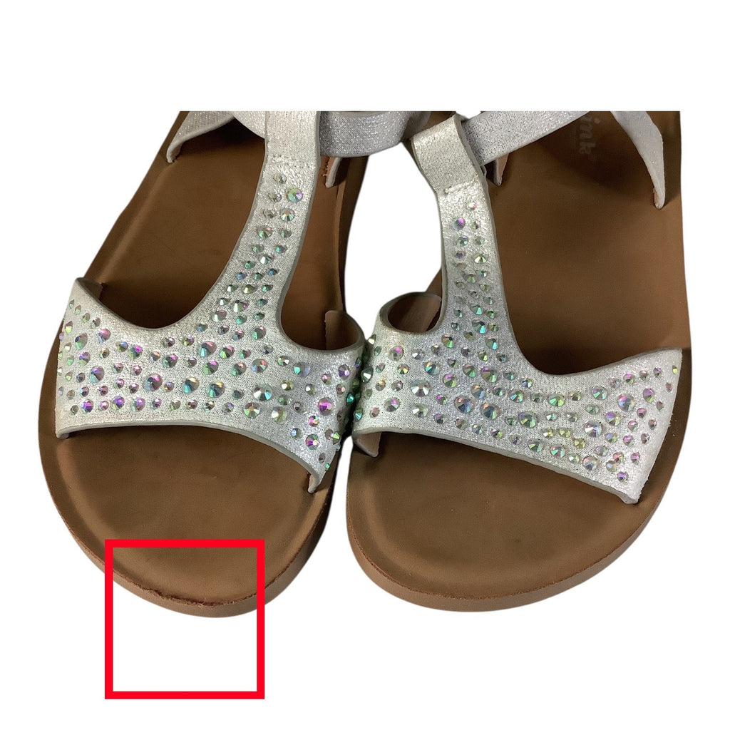 Link Comfort Girls White Rhinestone T-Strap Sandals Sz 3 Adjustable Buckle Strap