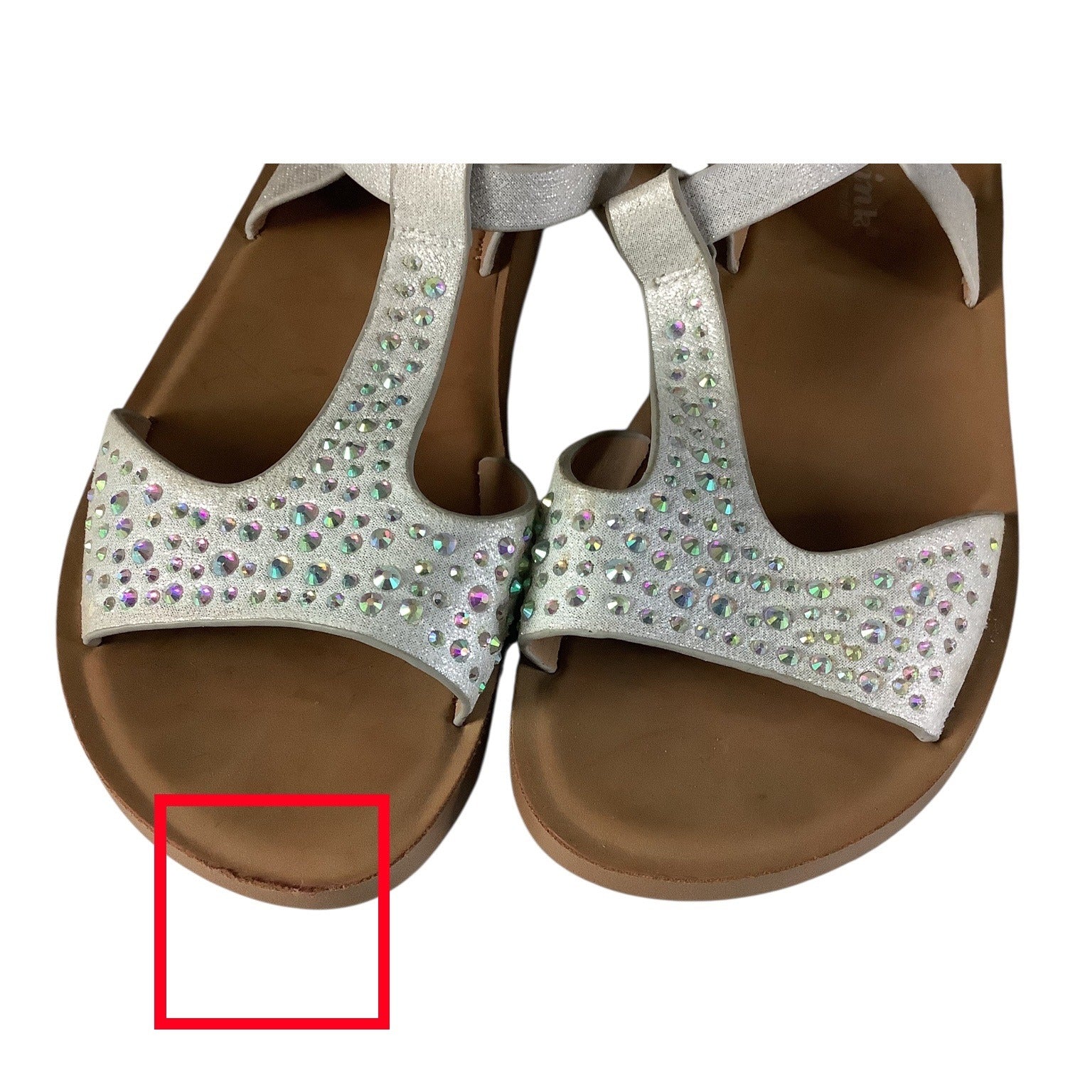 Link Comfort Girls White Rhinestone T-Strap Sandals Sz 3 Adjustable Buckle Strap