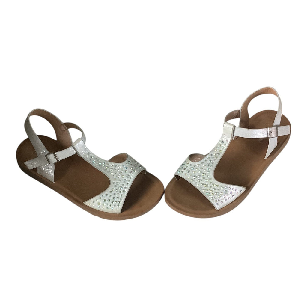 Link Comfort Girls White Rhinestone T-Strap Sandals Sz 3 Adjustable Buckle Strap