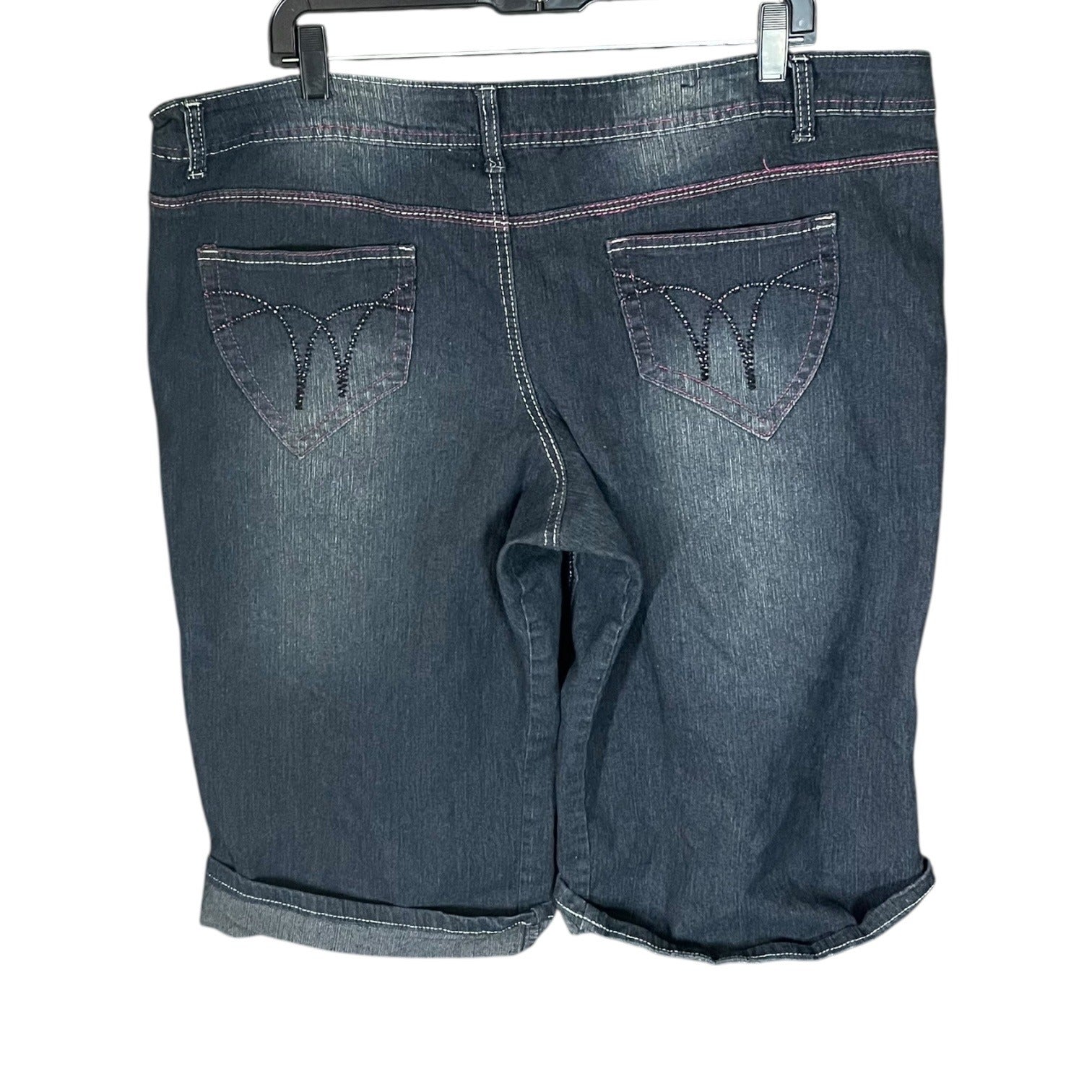 Zip Womens Stretch Denim Bermuda Shorts Size 24 Blue Five-Pocket Button Closure