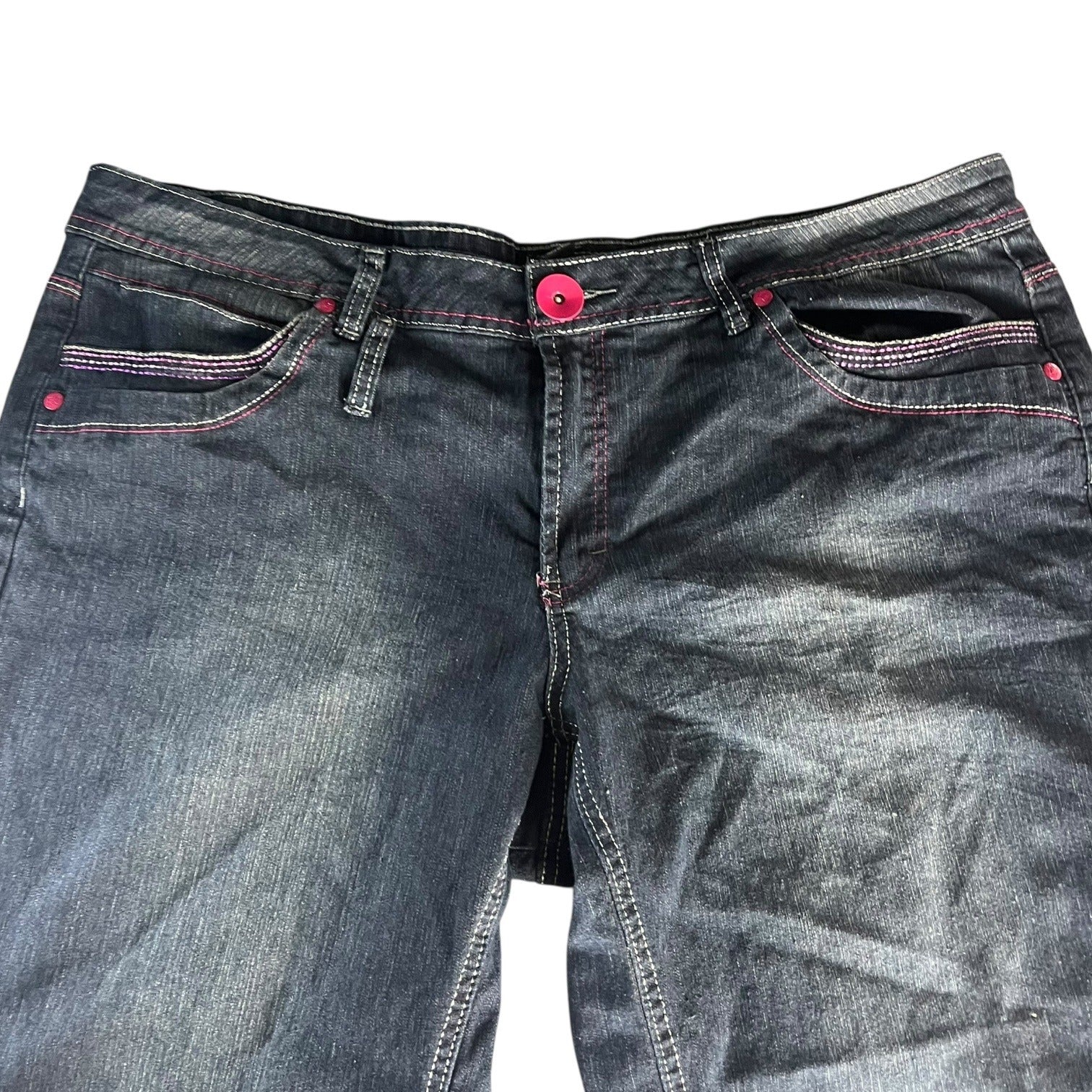 Zip Womens Stretch Denim Bermuda Shorts Size 24 Blue Five-Pocket Button Closure