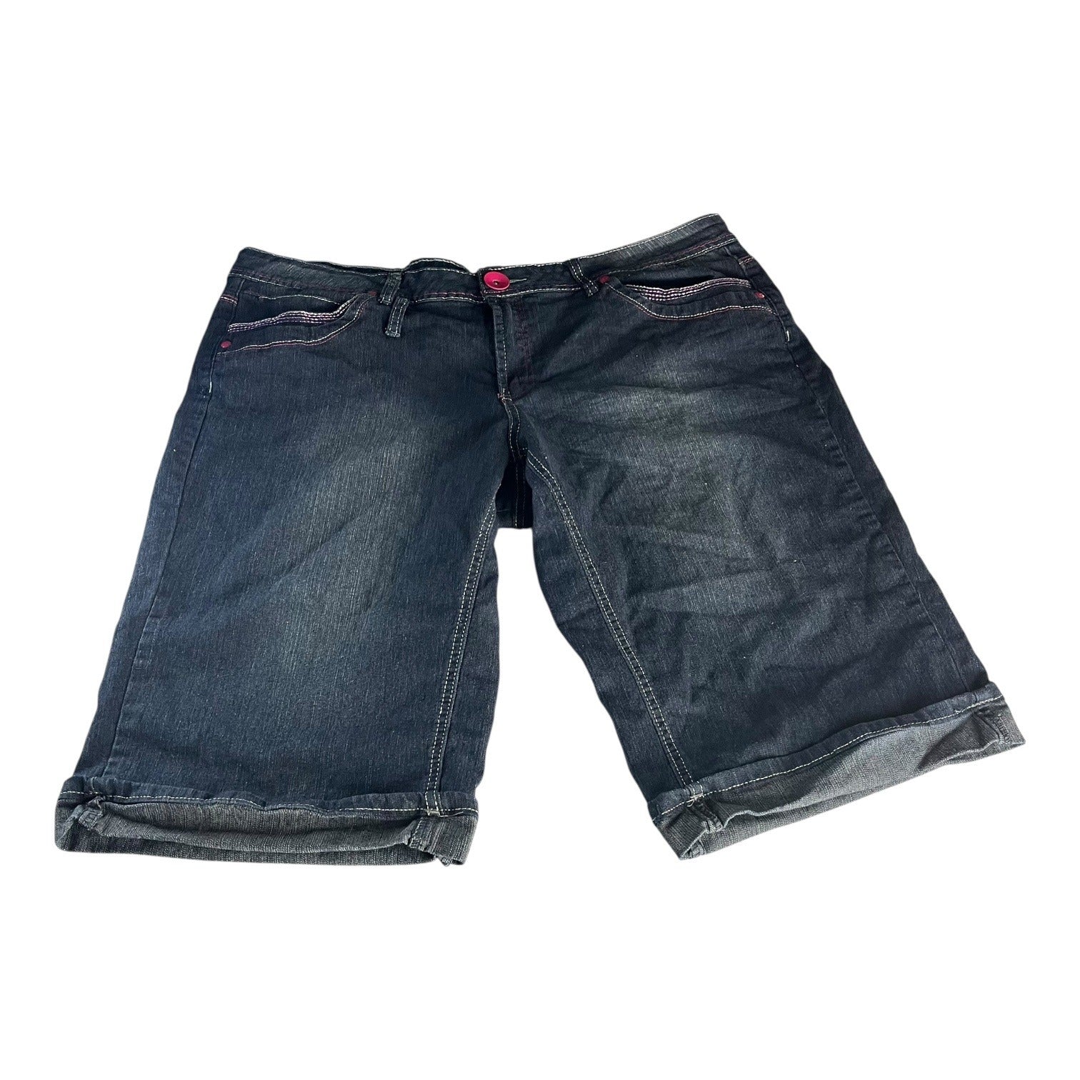 Zip Womens Stretch Denim Bermuda Shorts Size 24 Blue Five-Pocket Button Closure