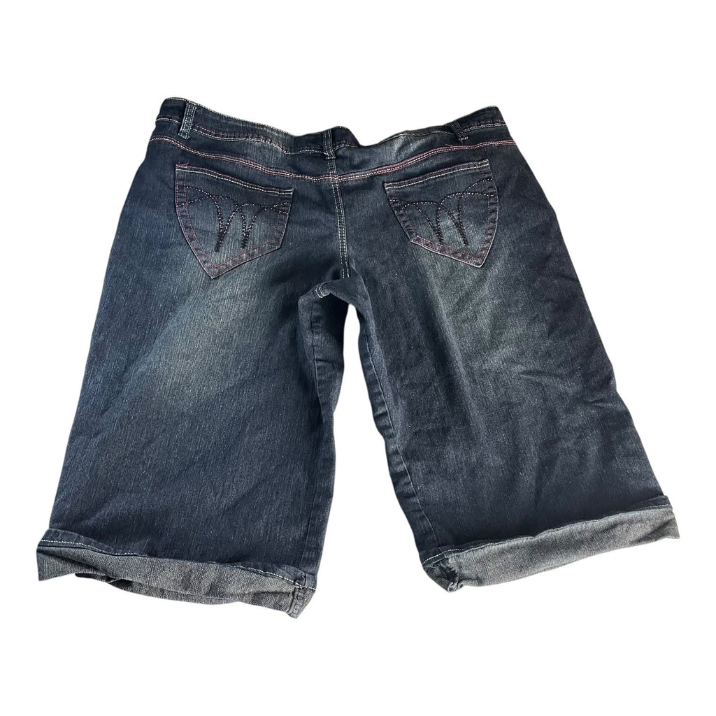 Zip Womens Stretch Denim Bermuda Shorts Size 24 Blue Five-Pocket Button Closure