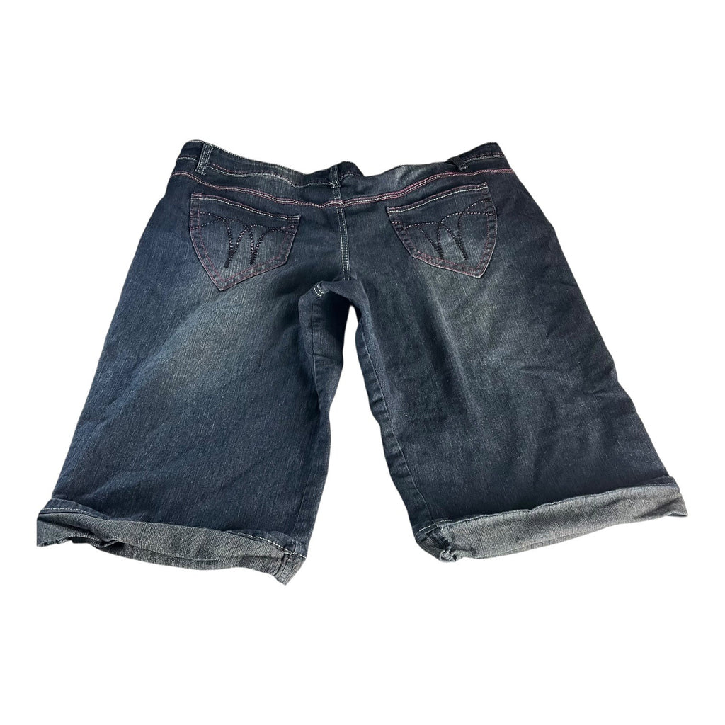 Zip Womens Stretch Denim Bermuda Shorts Size 24 Blue Five-Pocket Button Closure