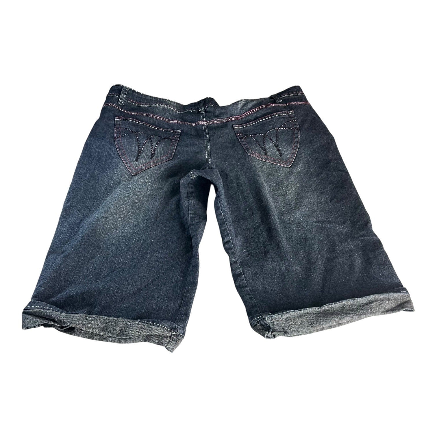 Zip Womens Stretch Denim Bermuda Shorts Size 24 Blue Five-Pocket Button Closure