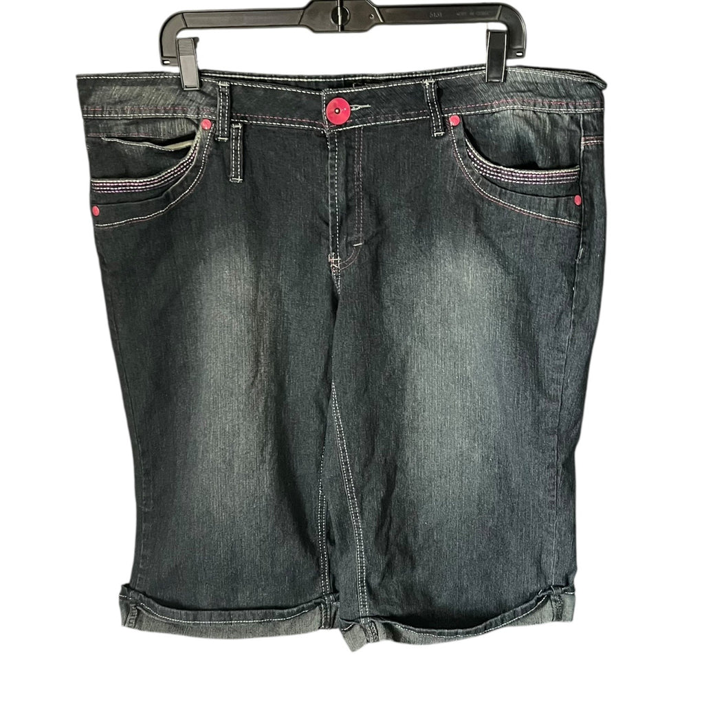 Zip Womens Stretch Denim Bermuda Shorts Size 24 Blue Five-Pocket Button Closure