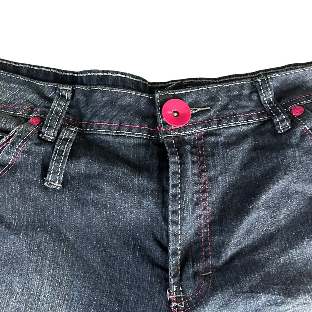 Zip Womens Stretch Denim Bermuda Shorts Size 24 Blue Five-Pocket Button Closure