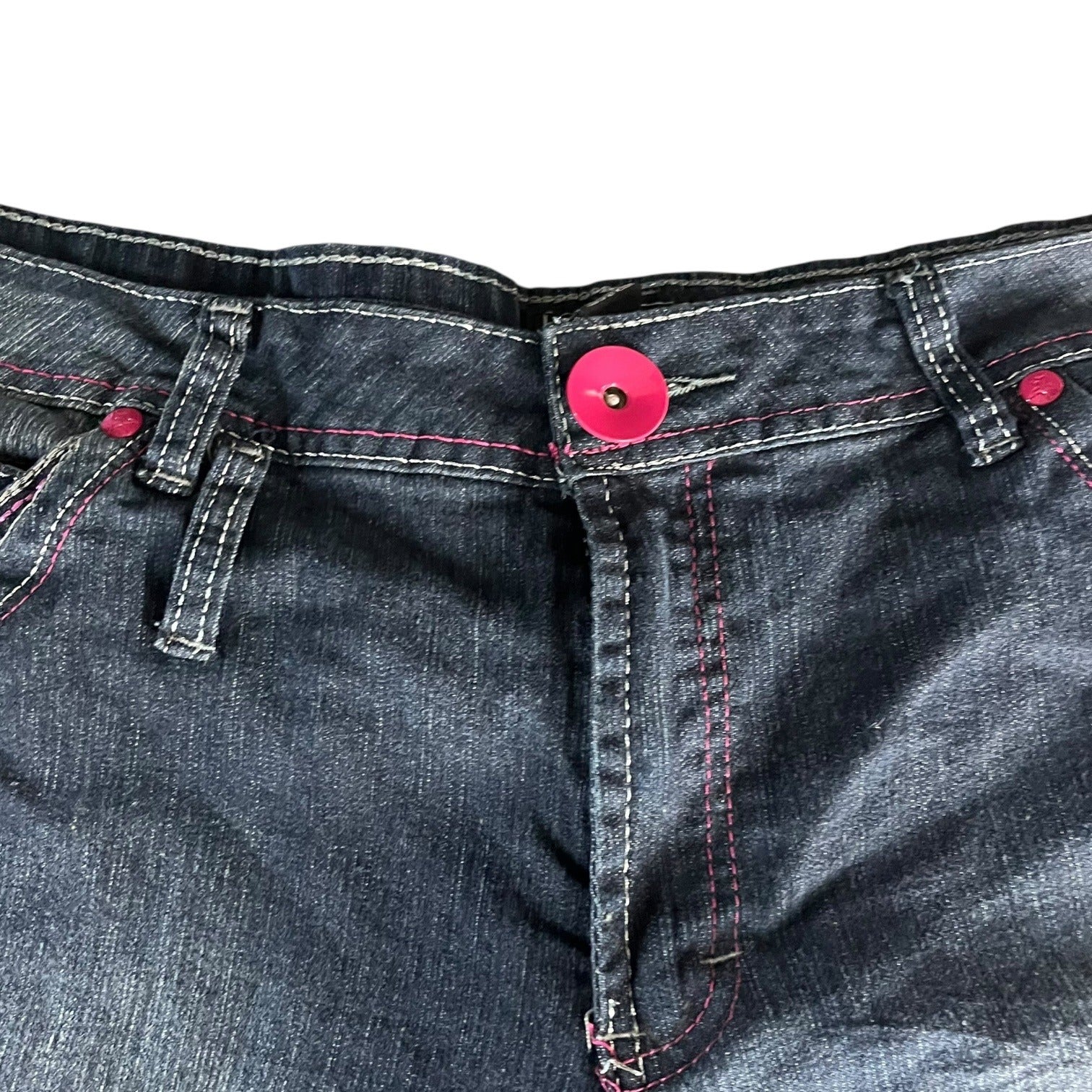 Zip Womens Stretch Denim Bermuda Shorts Size 24 Blue Five-Pocket Button Closure