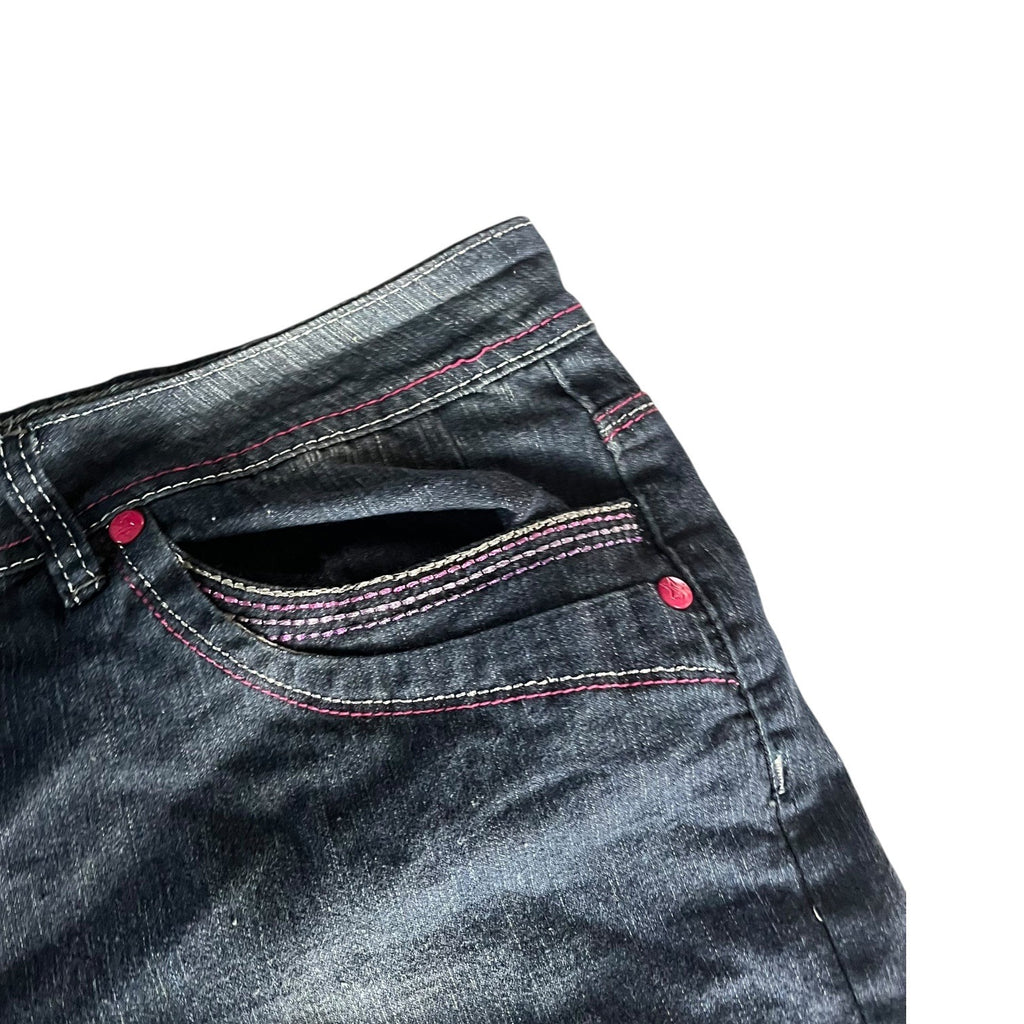 Zip Womens Stretch Denim Bermuda Shorts Size 24 Blue Five-Pocket Button Closure