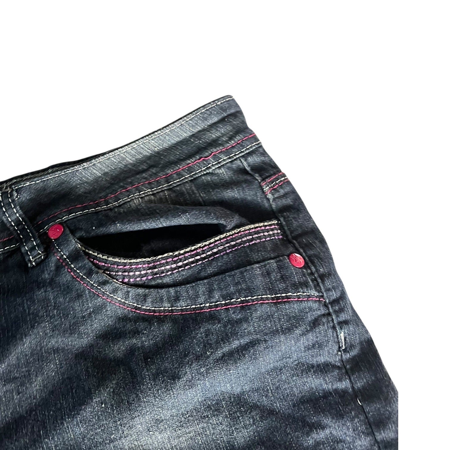 Zip Womens Stretch Denim Bermuda Shorts Size 24 Blue Five-Pocket Button Closure