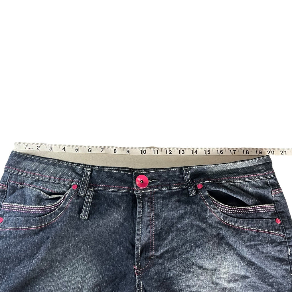 Zip Womens Stretch Denim Bermuda Shorts Size 24 Blue Five-Pocket Button Closure