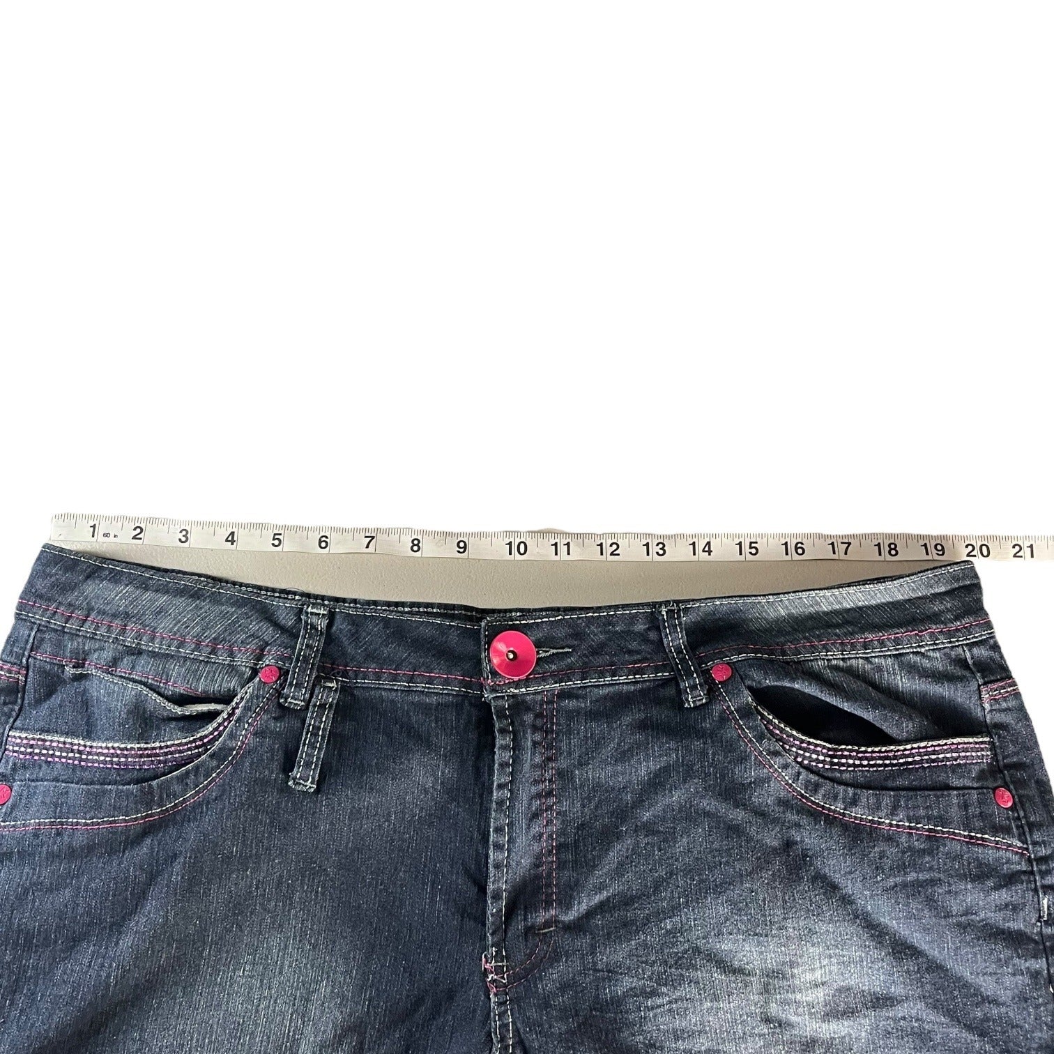 Zip Womens Stretch Denim Bermuda Shorts Size 24 Blue Five-Pocket Button Closure