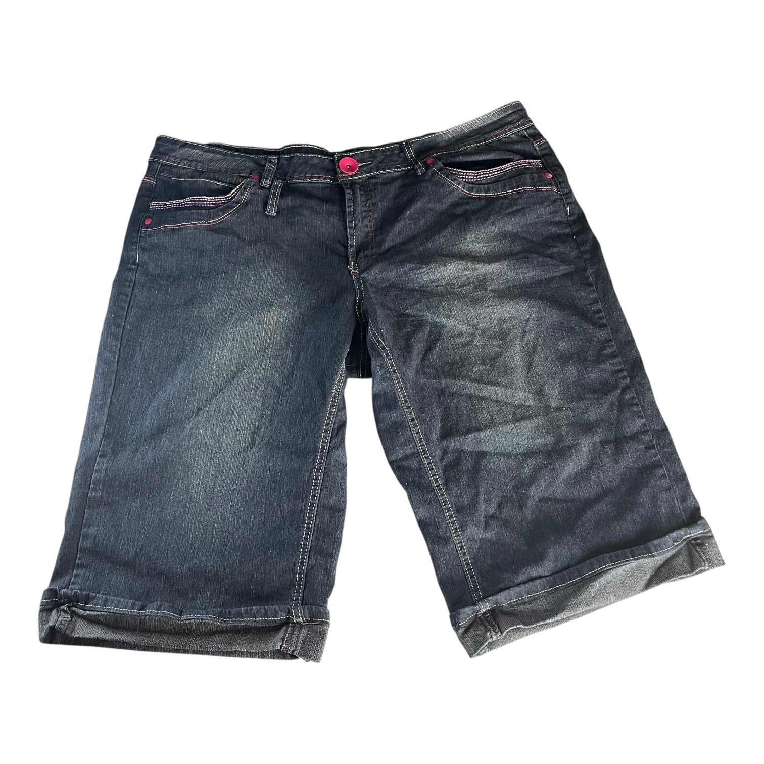 Zip Womens Stretch Denim Bermuda Shorts Size 24 Blue Five-Pocket Button Closure