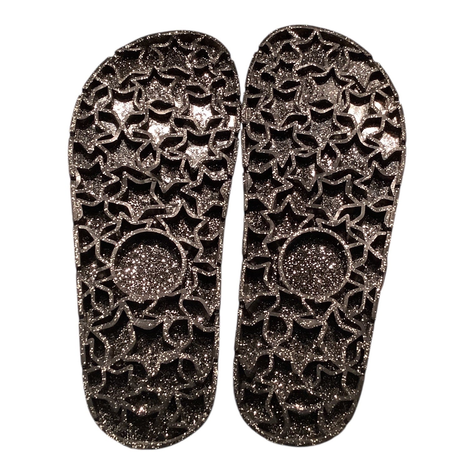 Wonder Nation Girls Black Glitter Jelly Slide Sandals Size 3 Two Buckles Durable