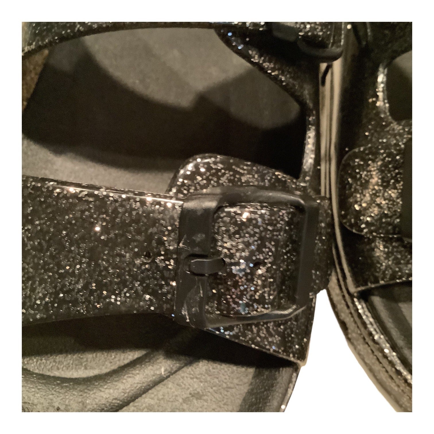 Wonder Nation Girls Black Glitter Jelly Slide Sandals Size 3 Two Buckles Durable