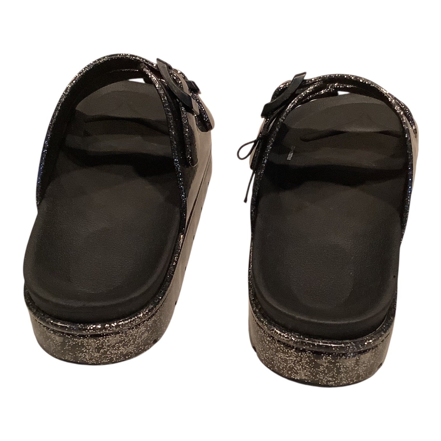 Wonder Nation Girls Black Glitter Jelly Slide Sandals Size 3 Two Buckles Durable
