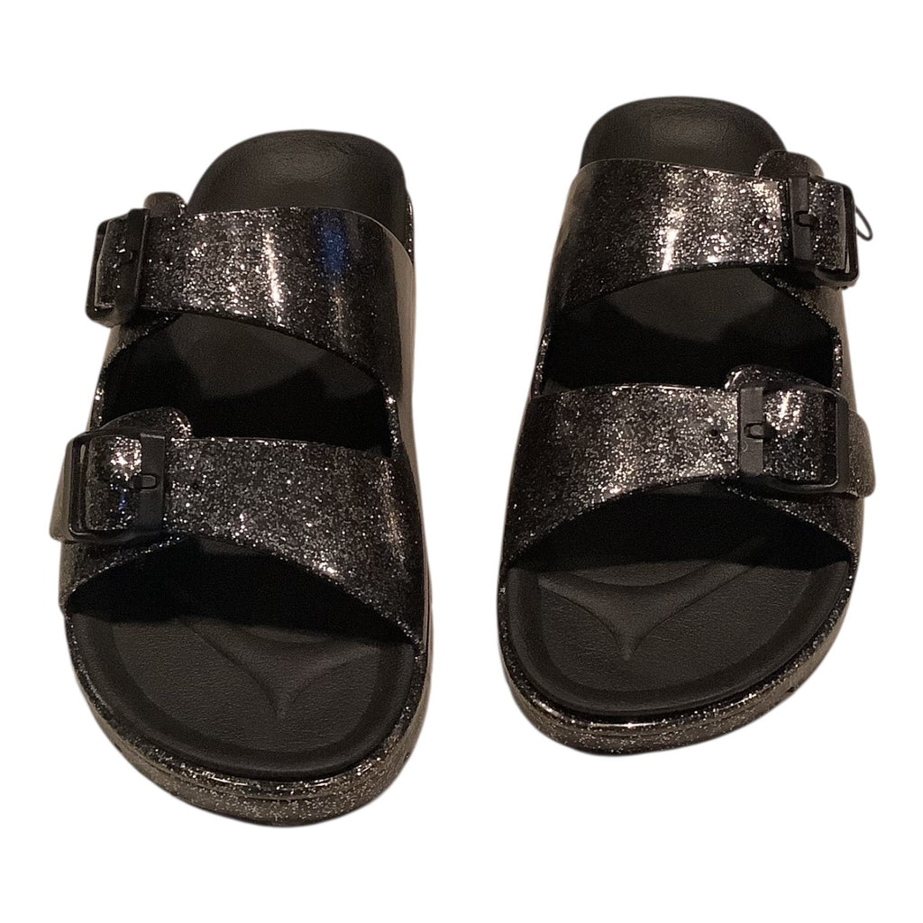 Wonder Nation Girls Black Glitter Jelly Slide Sandals Size 3 Two Buckles Durable