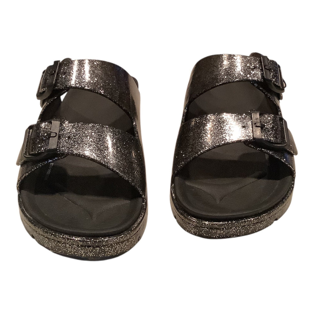Wonder Nation Girls Black Glitter Jelly Slide Sandals Size 3 Two Buckles Durable