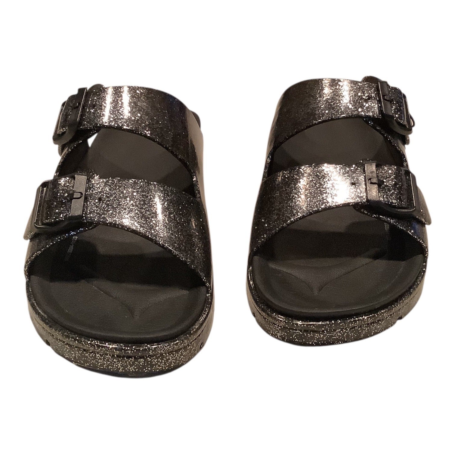 Wonder Nation Girls Black Glitter Jelly Slide Sandals Size 3 Two Buckles Durable