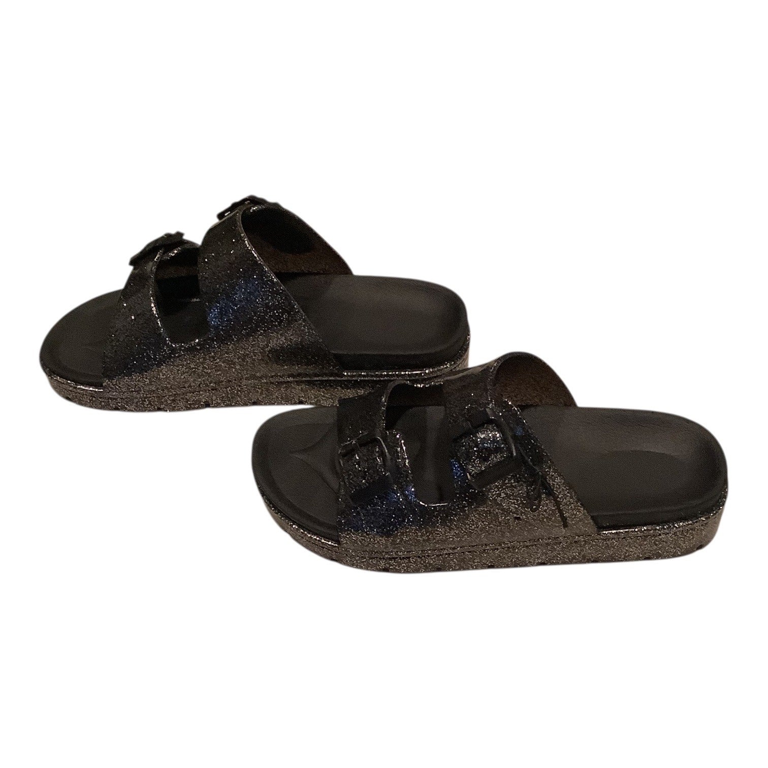 Wonder Nation Girls Black Glitter Jelly Slide Sandals Size 3 Two Buckles Durable