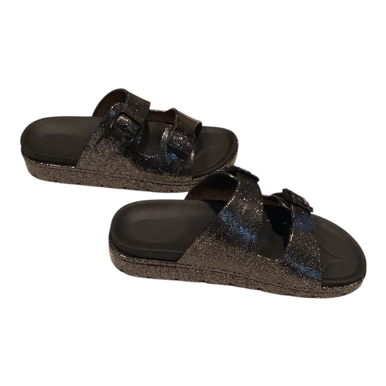 Wonder Nation Girls Black Glitter Jelly Slide Sandals Size 3 Two Buckles Durable