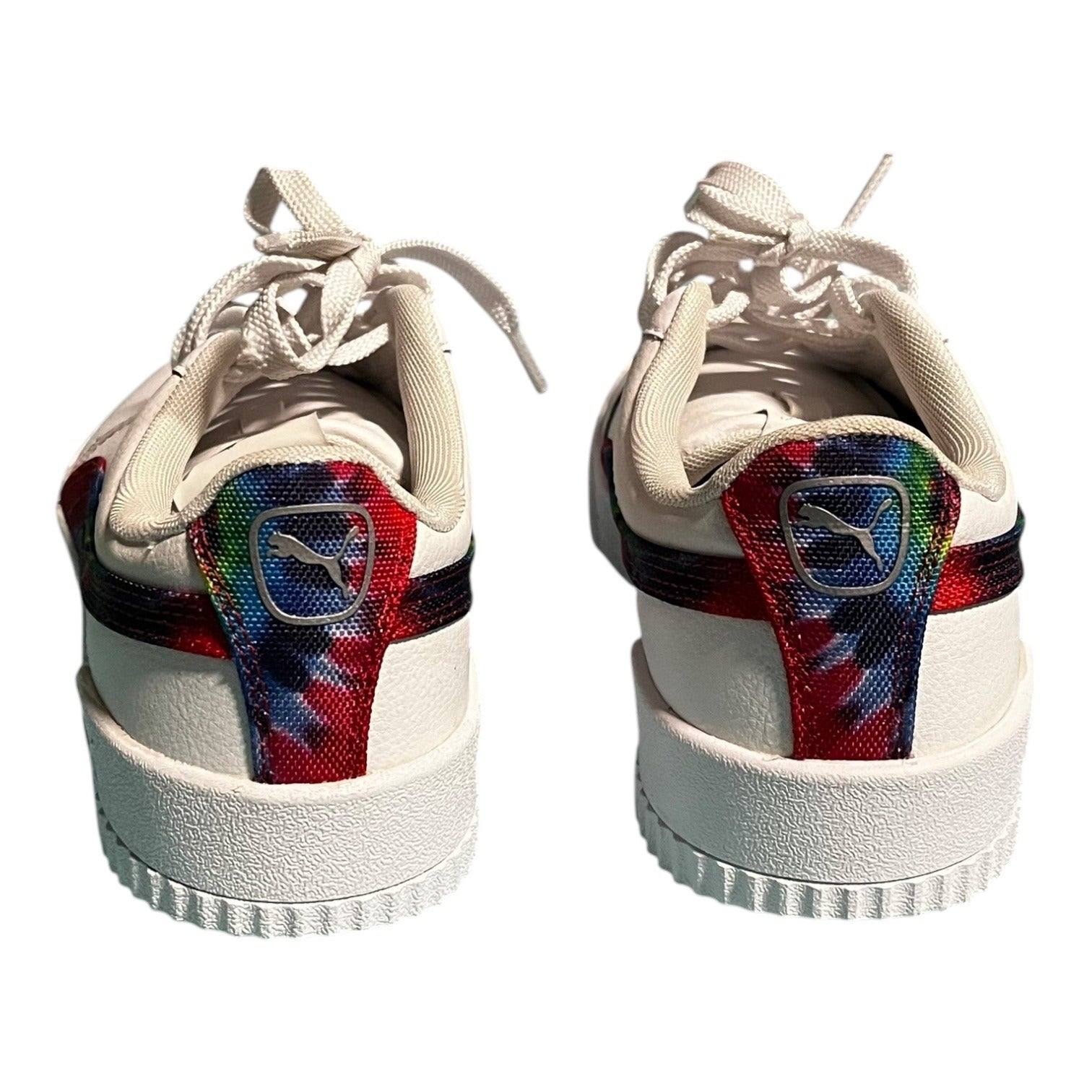 Puma Carina Tie Dye Women's Athletic Shoe White Rainbow Size 7.5 Tennis Sneakers