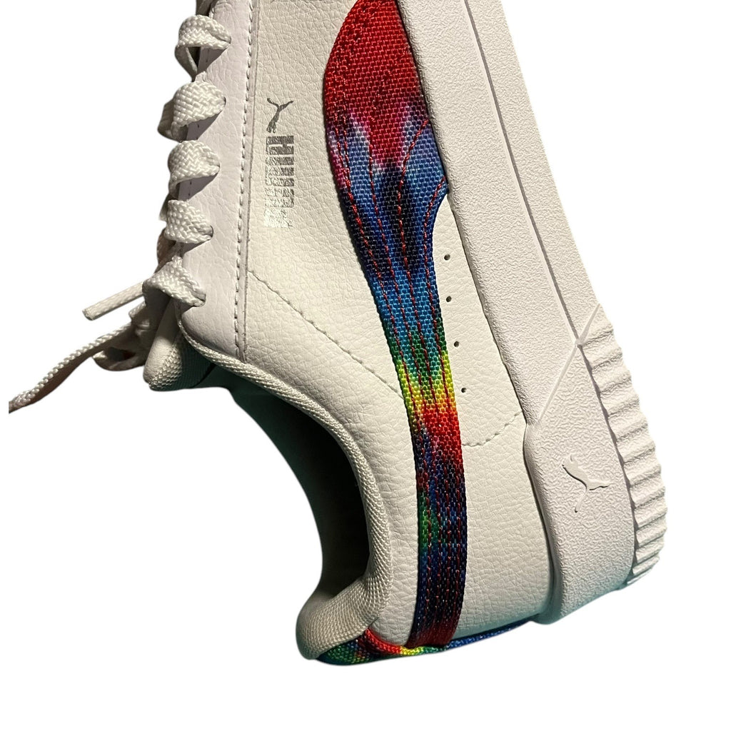Puma Carina Tie Dye Women's Athletic Shoe White Rainbow Size 7.5 Tennis Sneakers