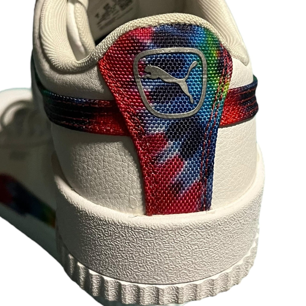 Puma Carina Tie Dye Women's Athletic Shoe White Rainbow Size 7.5 Tennis Sneakers