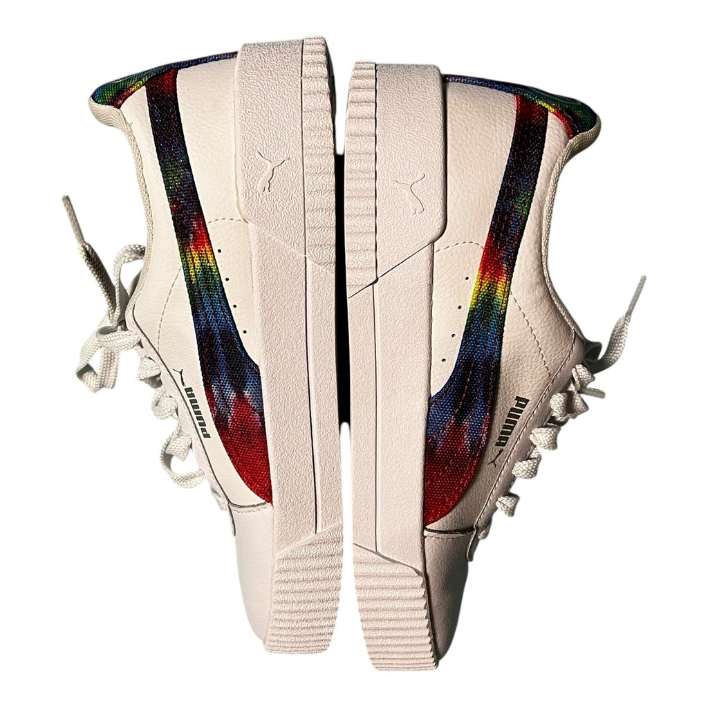 Puma Carina Tie Dye Women's Athletic Shoe White Rainbow Size 7.5 Tennis Sneakers