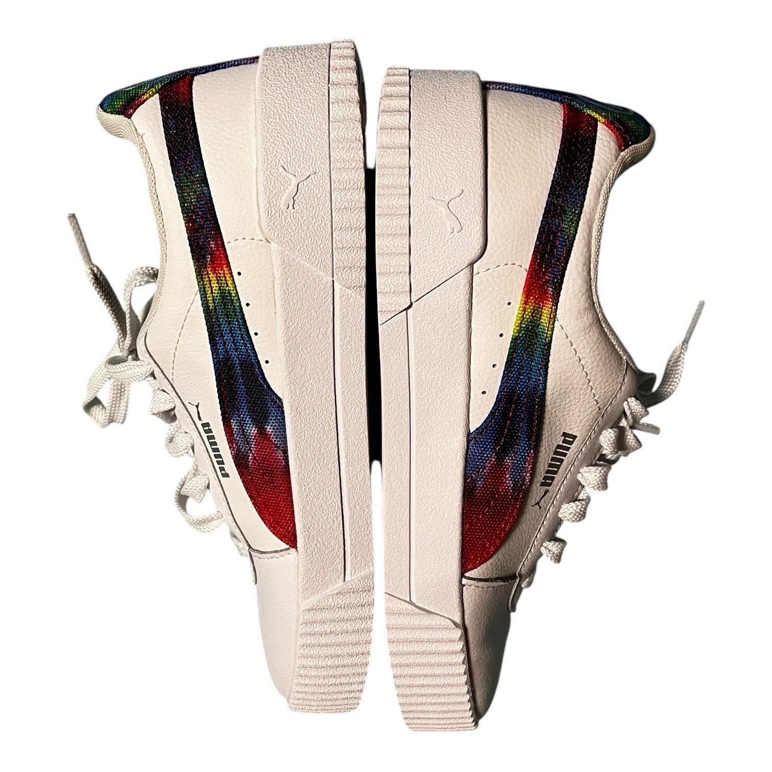 Puma Carina Tie Dye Women's Athletic Shoe White Rainbow Size 7.5 Tennis Sneakers