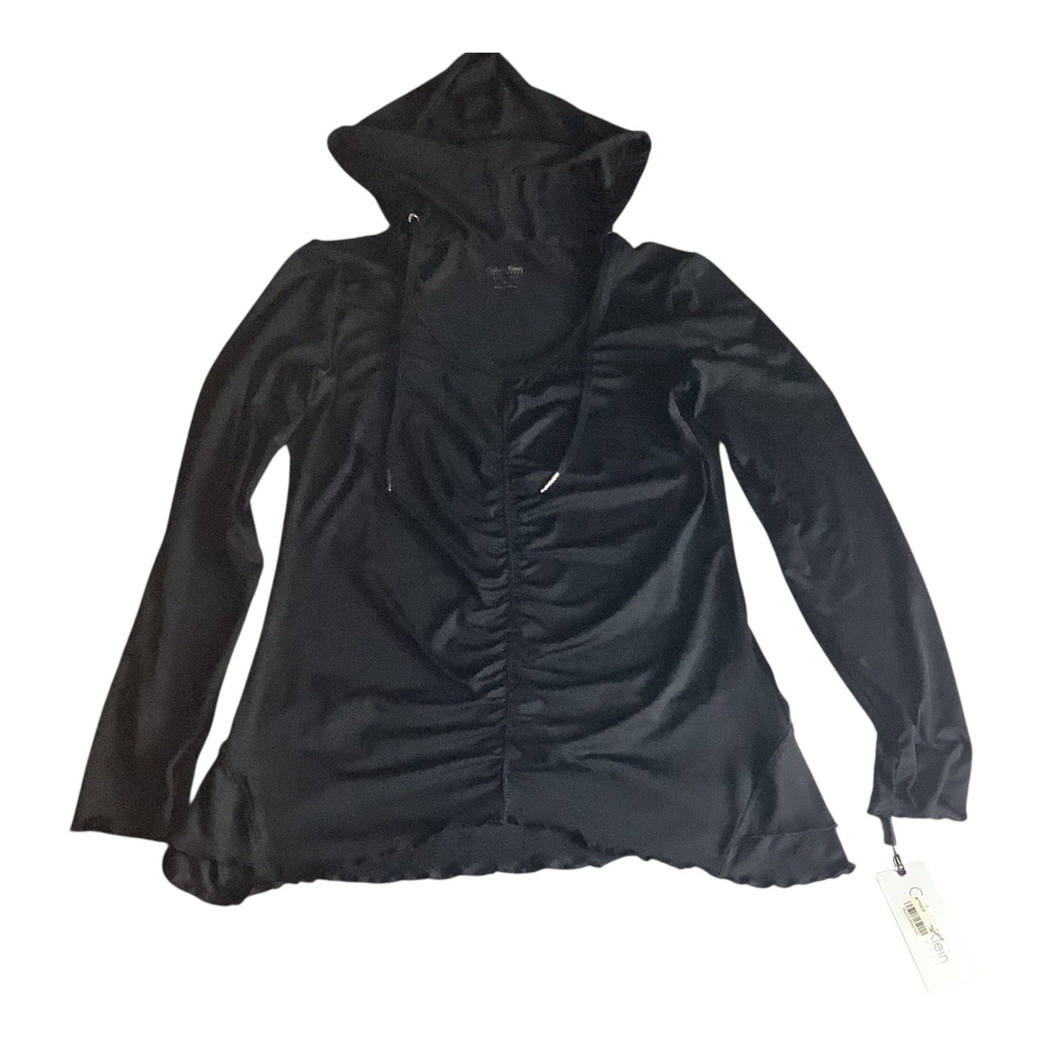 Calvin Klein Performance Quick Dry Womens Black Hooded Long Sleeve Ruched Top M