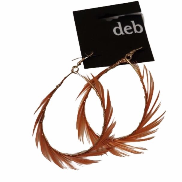 Deb Womens Fashion Feather Drop Earrings Lightweight Orange Fishnet Hook