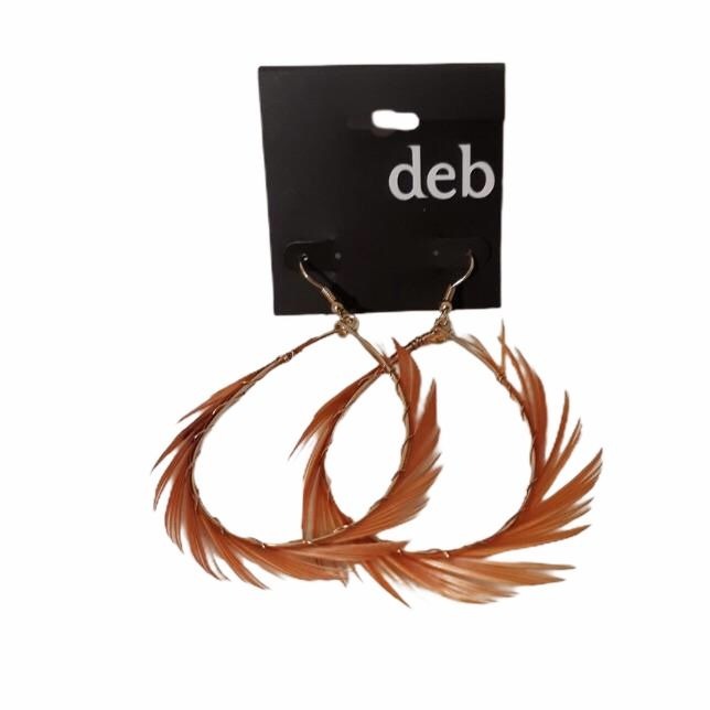 Deb Womens Fashion Feather Drop Earrings Lightweight Orange Fishnet Hook